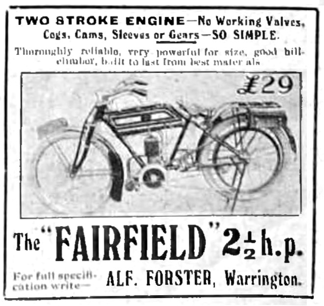1914 Fairfield 2.5 HP Two-Stroke Motor Cycle. Warrington         