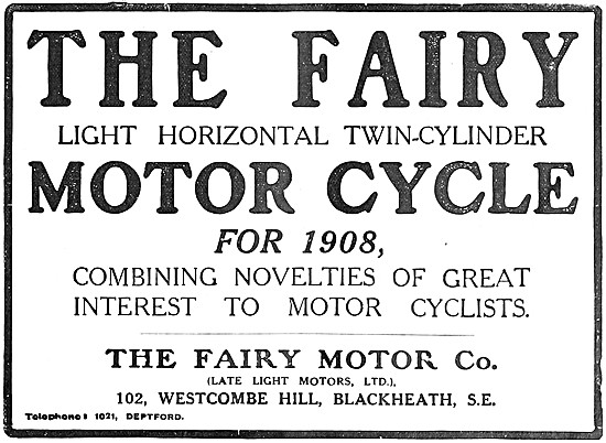 1908 Fairy Horizontal Twin Motor Cycle                           