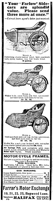 Farrar Sidecars - Farlow Sidecars Model range For 1913           