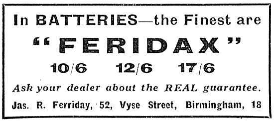 Feridax Motor Cycle Batteries 1938                               