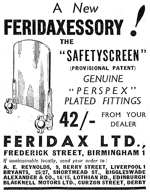 Feridax  Motor Cycle Windscreens 1945 Advert                     