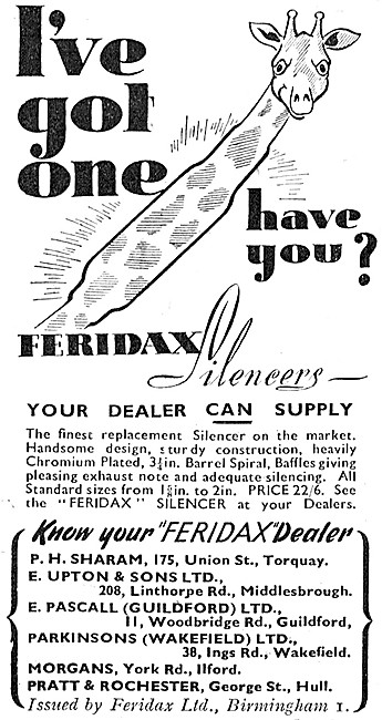 Feridax Motor Cycle Silencers 1946                               