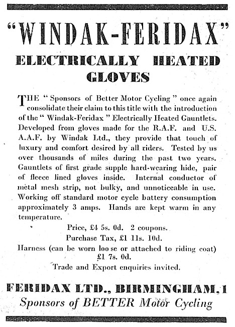 Windak-Feridax Electrically Heated Gloves 1947                   