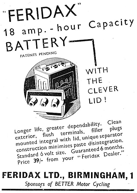 Feridax Motor Cycle Batteries 1949                               