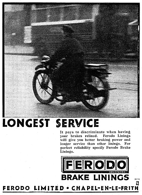 Ferodo Motorcycle Brake Linings 1930 Advert                      