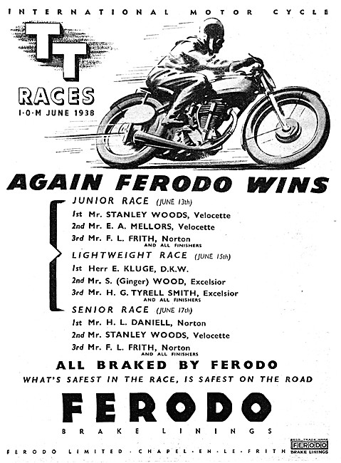 Ferodo Brake Linings TT Races 1938                               