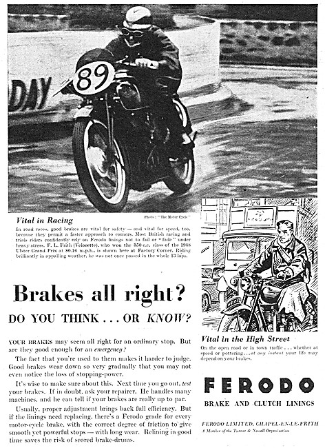 Ferodo Motor Cycle Brake Linings 1950 Advert                     