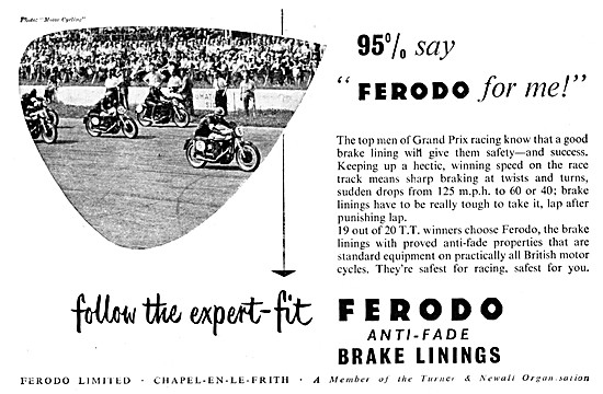 1954 Ferodo Motor Cycle Brake Linings Advert                     