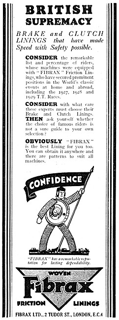 Fibrax Brake Linings - Fibrax Friction Linings 1930 Advert       