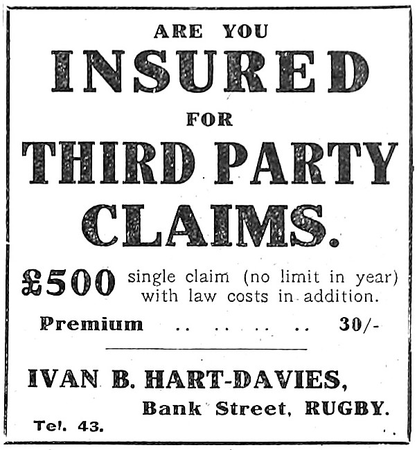 Ivan B.Hart-Davies Motor Cycle Insurance 1910 Advert             