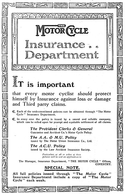 The Motor Cycle Insurance Department                             