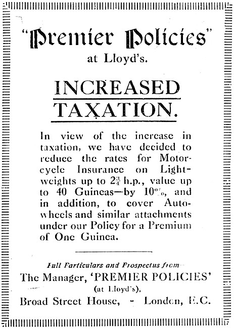 Premier Motorcycle Insurance Policies 1916 Rates Increase        