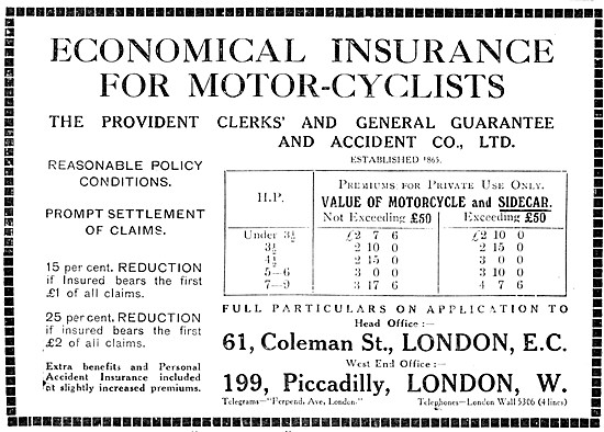 Provident Clerks Motor Cycle Insurance Policies 1917             