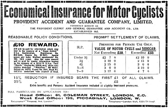 Provident Motor Cycle Insurance 1918                             