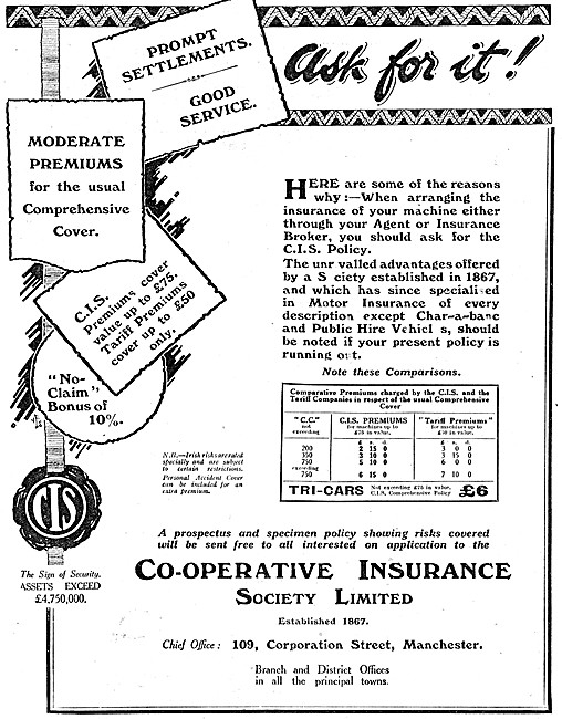 Co-Operative Motor Cycle Insurance 1926                          
