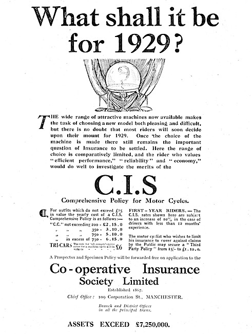 CIS. Co-Operative Motor Cycle Insurance                          