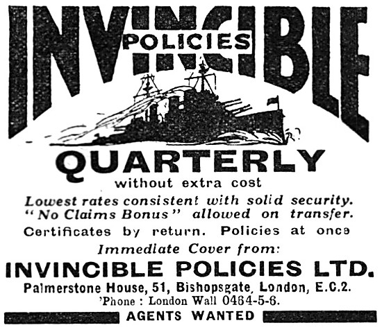 Invincible Motor Cycle Insurance Policies 1933 Advert            
