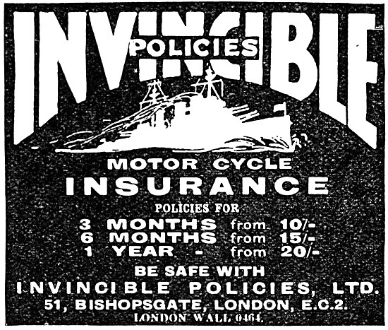 1934 Invincible Motor Cycle Insurance Advert                     