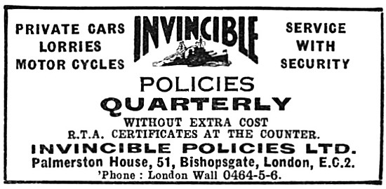 Invincible Motor Cycle Insurance Policies 1934 Advert            