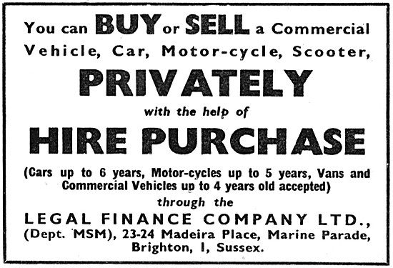 Legal Finance Company - Motorcycle Loans 1963 Advert             