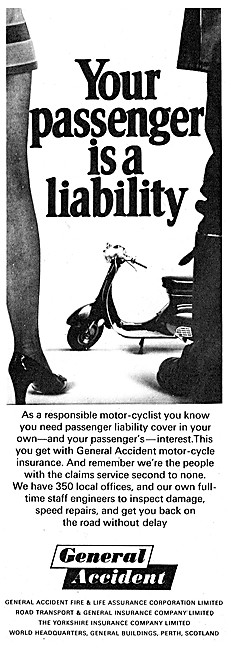 General Accident  Motorcycle Insurance Policies 1970 Advert      