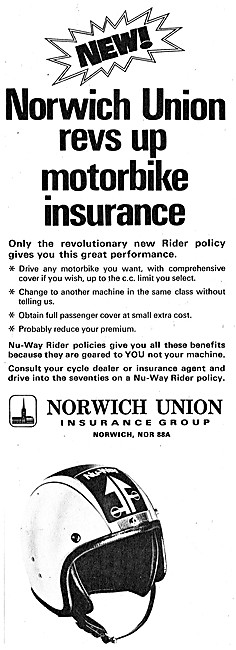 Norwich Union Motorcycle Insurance Policies 1970 Advert          