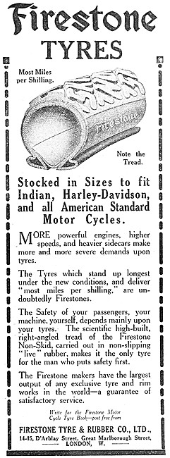 Firestone Motor Cycle Tyres 1915 Advert                          