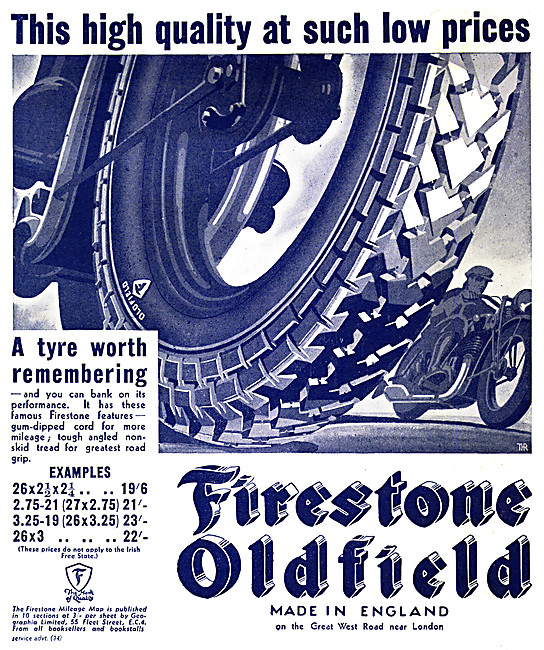 Firestone Oldfield Motor Cycle Tyres 1932 Advert                 