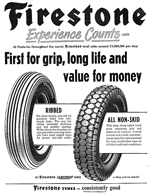 Firestone All Non-Skid Motor Cycle Tyres - Firestone Ribbed Tyres