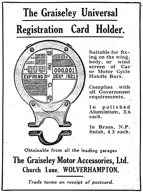 Graiseley Motor Cycle Licence Holders - Registration Card Holder 