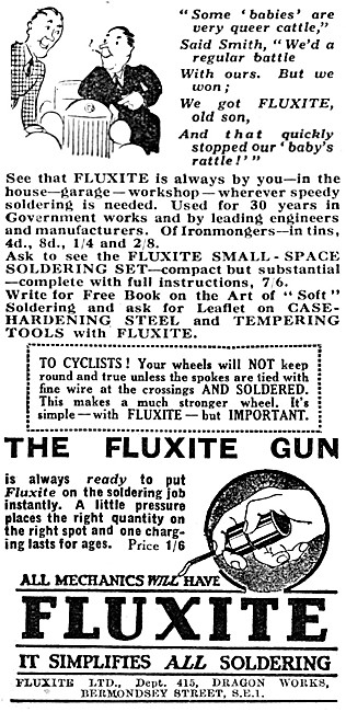 Fluxite Solder & Soldering Accessories - Fluxite Gun 1937 Advert 