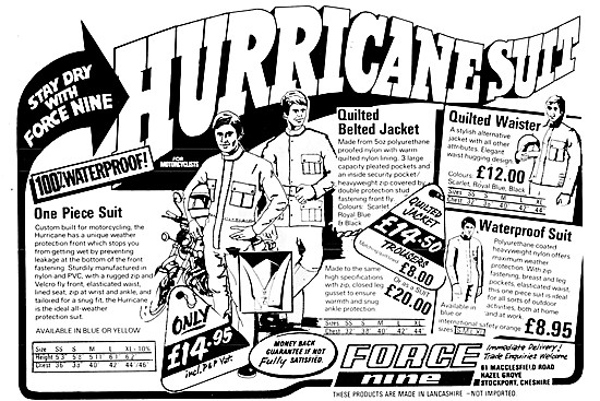Force Nine Waterproof Hurricane Suit For Motorcyclists 1975      