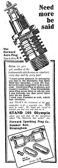 Forward Aero Spark Plug 1920 Advert                              