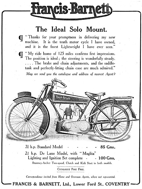 1921 Francis-Barnett Standard & De Luxe Motor Cycle Models       