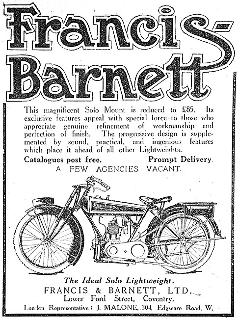 1921 Francis-Barnett Lightweight Motor Cycle                     