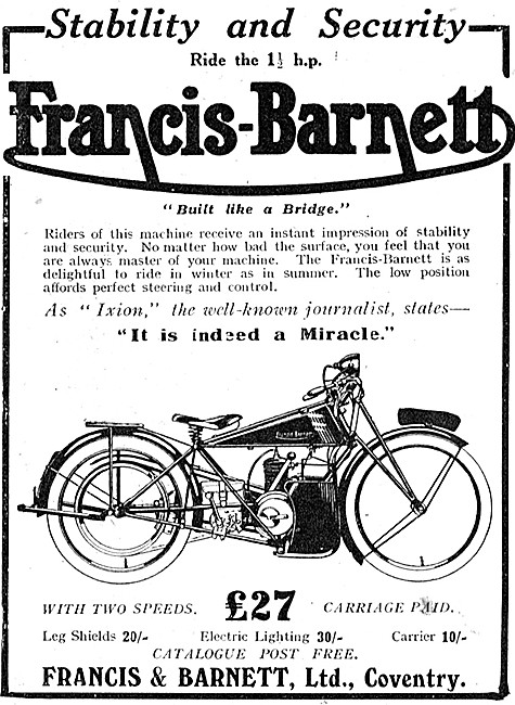 1923 Francis-Barnett 1.5 hp Motor Cycle                          