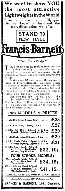 1925 Francis-Barnett Motor Cycles                                