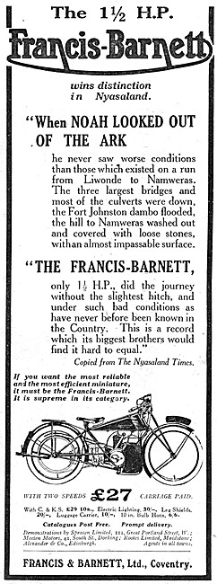 1925 Francis-Barnett 1.5hp Motor Cycle                           