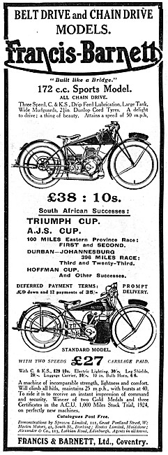 1925 Francis-Barnett 172cc Sports Motorcycle                     