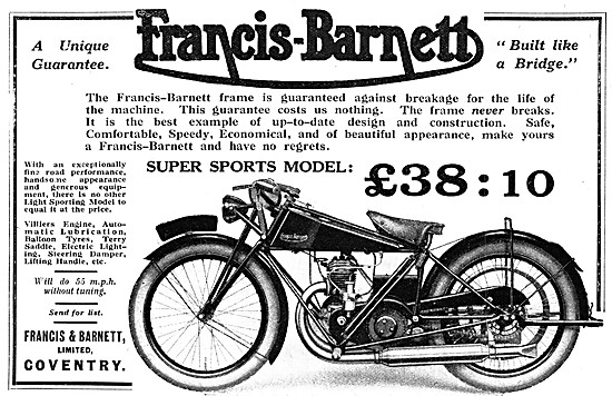 1927 Francis-Barnett Villiers Super Sports Motor Cycle           