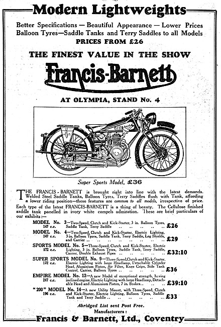 Francis-Barnett Model 9 172 cc Super Sports                      