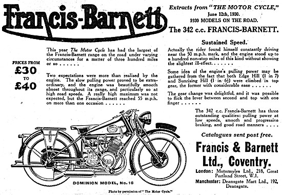 1930 Francis-Barnett Dominion Model No.16 Motor Cycle            