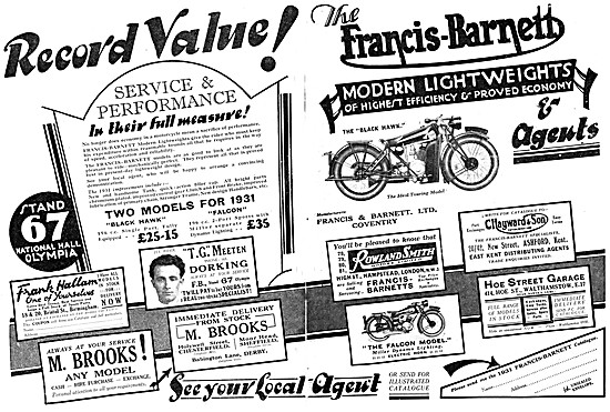 1930 Francis-Barnett Falcon Dealers                              