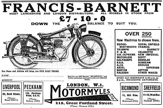 1930 Francis-Barnett Two-Strokes Advert                          