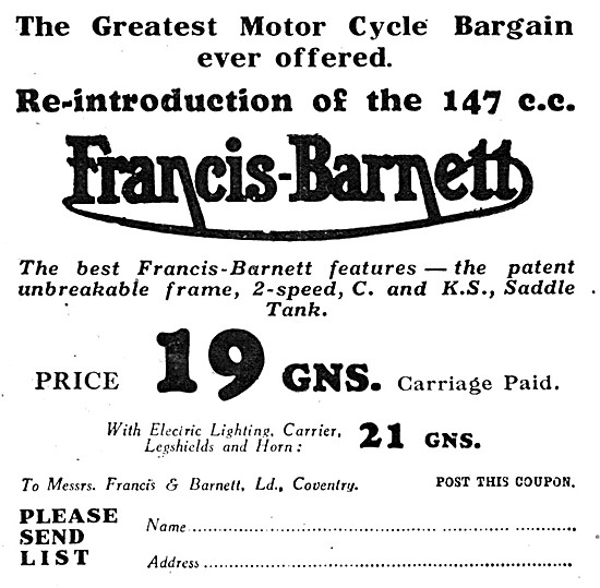 Francis-Barnett 150cc Two-Stroke 1931                            