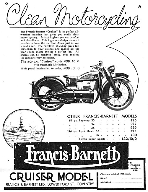 1934 Francis-Barnett Cruiser 250 cc                              