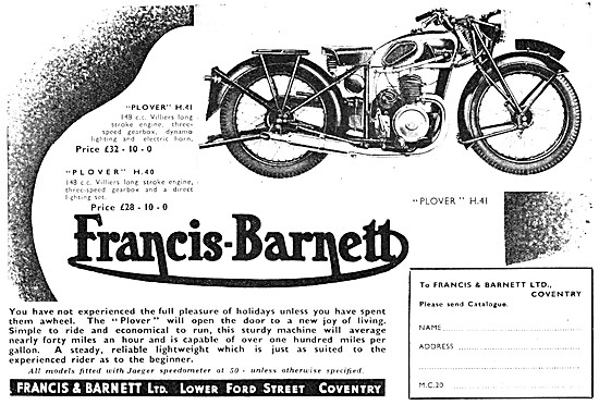 1938 Francis-Barnett Plover Model H.41 150 cc                    