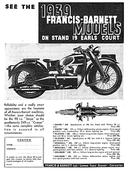 Francis-Barnett Motor Cycles 1930 - Francis-Barnett Cruiser      