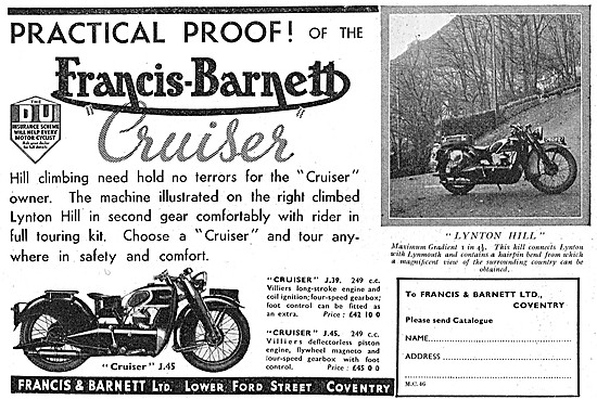 1939 Francis-Barnett Cruiser Motor Cycle                         
