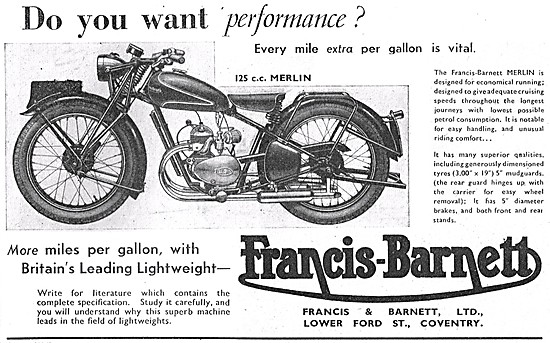 Francis-Barnett Merlin 125 cc Two-Stroke  Motor Cycle 1948       
